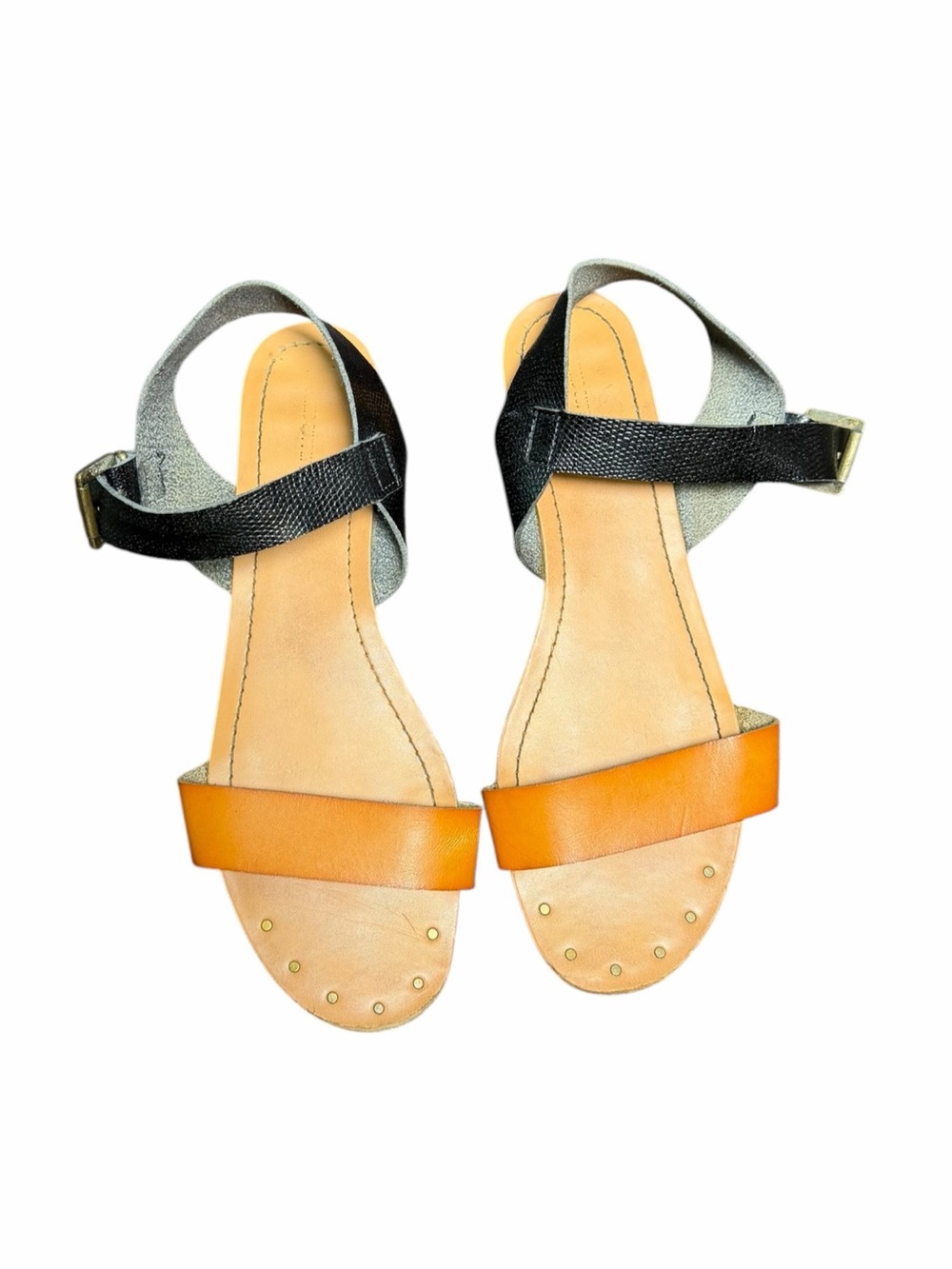 Mossimo Supply Co Size 11 Cognac Brown Black Flat Strappy Sandals Boho - Picture 2 of 6